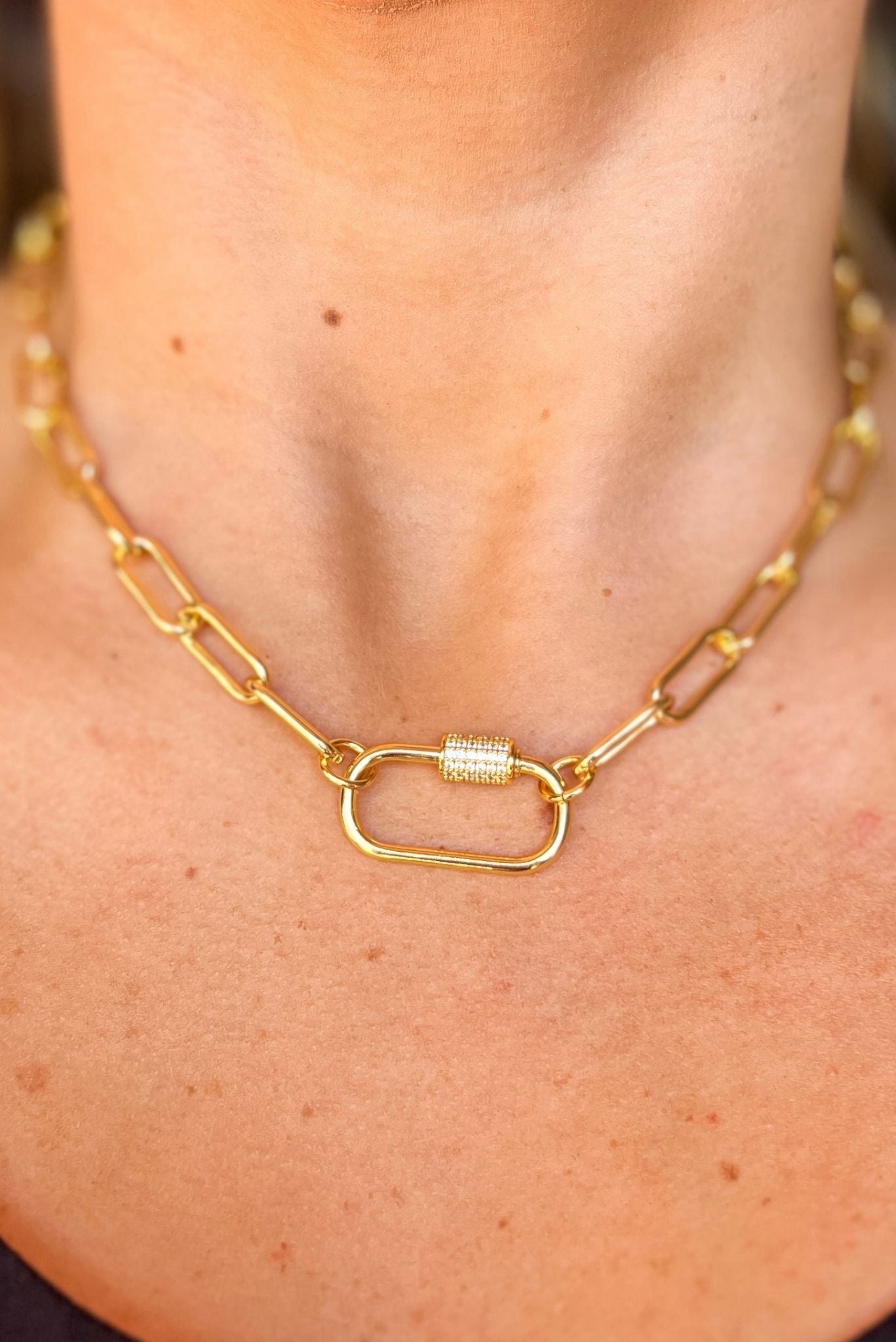 SSYS Carabiner Chain Necklace, ssys the label, must have charm, must have charm necklace, elevated charm, elevated charm necklace, acessories, scripture charm, scripture, gift, mom style, shop style your senses by mallory fitzsimmons