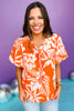 Orange Floral Print Tassel Tie Neck Short Puff Sleeve Top, printed top, tropical top, must have top, must have style, summer style, spring fashion, elevated style, elevated top, mom style, shop style your senses by mallory fitzsimmons, ssys by mallory fitzsimmons  Edit alt text