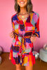Karlie Fuchsia Mosaic Printed Button Front Braided Tie Waist Dress, must have dress, must have style, fall style, fall fashion, elevated style, elevated dress, mom style, fall collection, fall dress, shop style your senses by mallory fitzsimmons