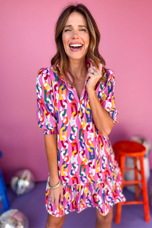 SSYS The Phoebe Smocked Long Sleeve Dress In Magenta Chain, ssys the label, printed dress, must have dress, spring fashion, elevated dress, elevated spring, church style, brunch style, mom style, custom dress, shop style your senses by mallory fitzsimmons, ssys by mallory fitzsimmons