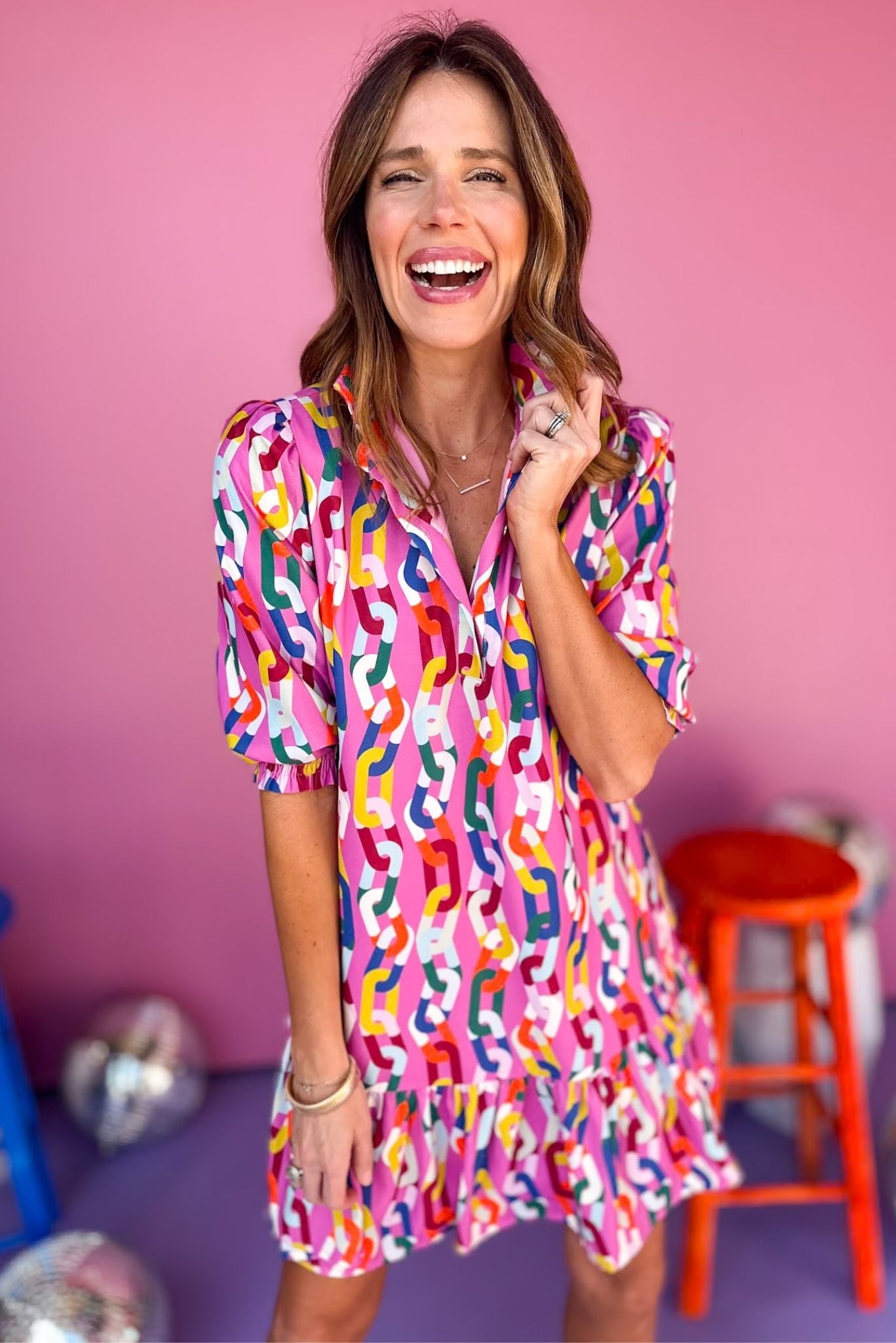 SSYS The Phoebe Smocked Long Sleeve Dress In Magenta Chain, ssys the label, printed dress, must have dress, spring fashion, elevated dress, elevated spring, church style, brunch style, mom style, custom dress, shop style your senses by mallory fitzsimmons, ssys by mallory fitzsimmons