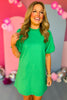 THML Green Frilled Neck Puff Short Sleeve Dress, THML dress, green dress, must have dress, must have style, church style, spring fashion, elevated style, elevated dress, mom style, work dress, shop style your senses by mallory fitzsimmons
