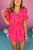 Hot Pink Animal Print V Neck Ruffled Shoulder Romper, printed romper, pink romper, spring romper, summer romper, must have piece, must have style, elevated style, summer style, mom style, ssys by mallory fitzsimmons