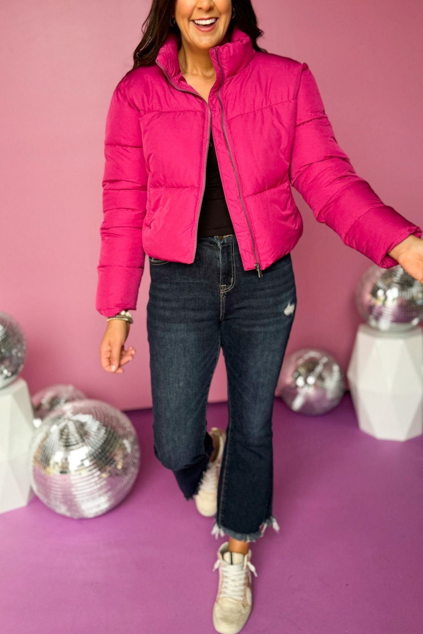Fuchsia Adjustable Drawcord Back Puffer Jacket, must have jacket, must have design, fall fashion, fall jacket, elevated style, fall style, elevated jacket, mom style, shop style your senses by mallory fitzsimmons