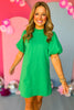 THML Green Frilled Neck Puff Short Sleeve Dress, THML dress, green dress, must have dress, must have style, church style, spring fashion, elevated style, elevated dress, mom style, work dress, shop style your senses by mallory fitzsimmons