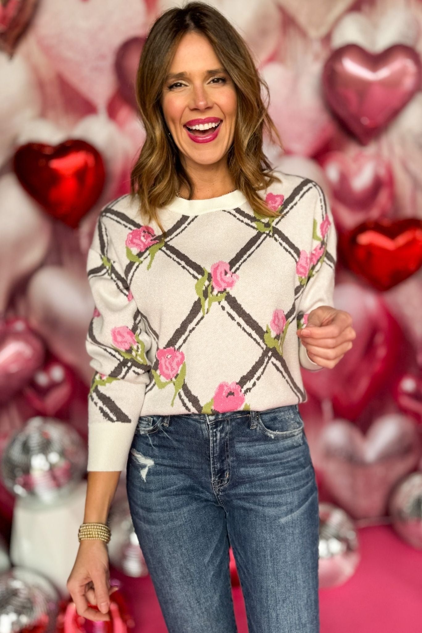 Cream Floral Printed Jacquard Sweater, must have sweater, must have style, valentines style, valentines fashion, elevated style, elevated dress, mom style, valentines collection, winter sweater, shop style your senses by mallory fitzsimmons