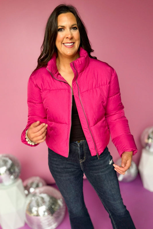  Fuchsia Adjustable Drawcord Back Puffer Jacket, must have jacket, must have design, fall fashion, fall jacket, elevated style, fall style, elevated jacket, mom style, shop style your senses by mallory fitzsimmons
