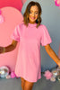 THML Pink Frilled Neck Puff Short Sleeve Dress, thml dress, pink dress, must have dress, must have style, church style, spring fashion, elevated style, elevated dress, mom style, work dress, shop style your senses by mallory fitzsimmons