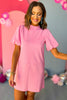 THML Pink Frilled Neck Puff Short Sleeve Dress, thml dress, pink dress, must have dress, must have style, church style, spring fashion, elevated style, elevated dress, mom style, work dress, shop style your senses by mallory fitzsimmons