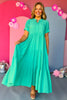 Emerald Button Front Tiered Short Sleeve Maxi Dress, maxi dress, must have dress, must have style, church style, spring fashion, elevated style, elevated dress, mom style, work dress, shop style your senses by mallory fitzsimmons