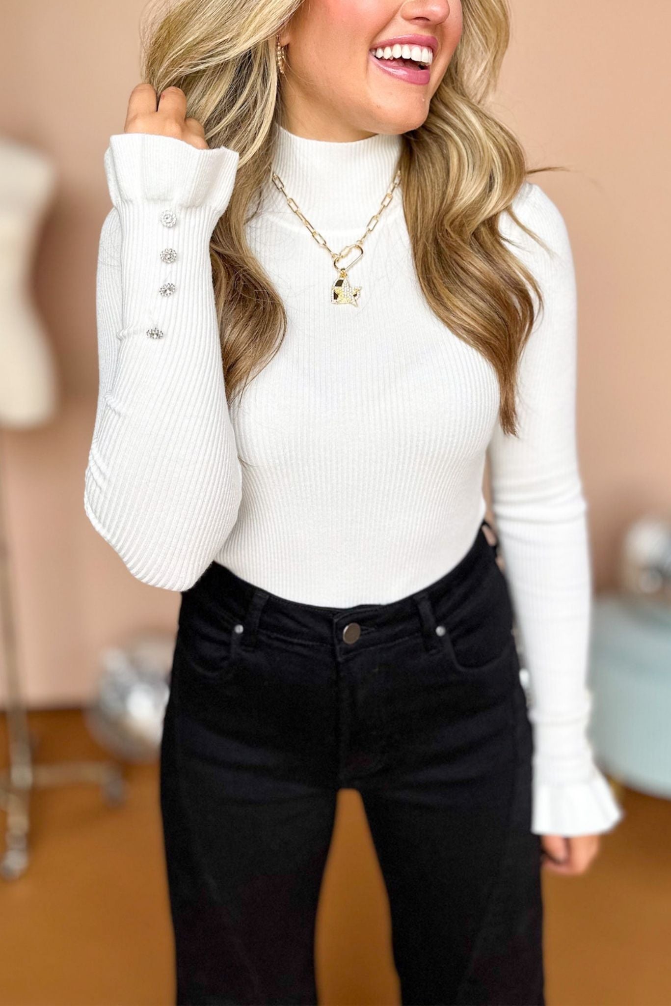 White Mock Neck Long Sleeve Top, must have top, must have style, fall style, fall fashion, elevated style, elevated dress, mom style, fall collection, fall top, shop style your senses by mallory fitzsimmons