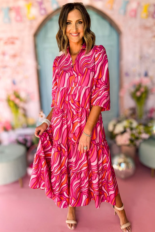 SSYS The Emery Midi Dress In Magenta Orange Swirl, ssys the label, must have dress, printed dress, easter dress, must have easter dress, spring fashion, mom style, brunch style, church style, shop style your senses by mallory fitzsimmons, ssys by mallory fitzsimmons