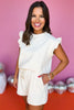 SSYS The Charlie Bow Quilted Ruffle Shoulder Shorts Set In Ivory *FINAL SALE*, SSYS THE LABEL, SSYS BOW SETS, MATCHING SET, SATURDAY STEAL, MUST HAVE SET, ELEVATED SET, SUMMER SET, SSYS BY MALLORY FITZSIMMONS  Edit alt text