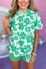 Green Flower Frill Neck Puff Sleeve Top, floral top, must have top, green top, st patricks day style, st patricks, elevated set, mom style, spring fashion, affordable fashion, shop style your senses by mallory fitzsimmons, ssys by mallory fitzsimmons