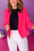 Fuchsia Long Sleeve Open Blazer Jacket, Saturday steal, blazer, must have blazer, must have jacket, spring style, spring fashion, elevated style, layering piece, mom style, shop style your senses by Mallory Fitzsimmons, says by Mallory Fitzsimmons Edit alt text
