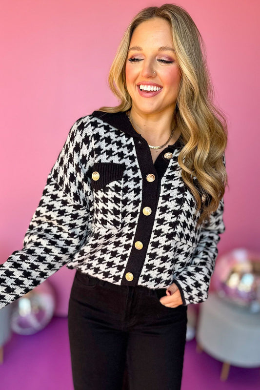 Black Houndstooth Collared Button Front Jacket, must have sweater, must have style, winter style, winter fashion, elevated style, elevated dress, mom style, winter collection, winter sweater, shop style your senses by mallory fitzsimmons