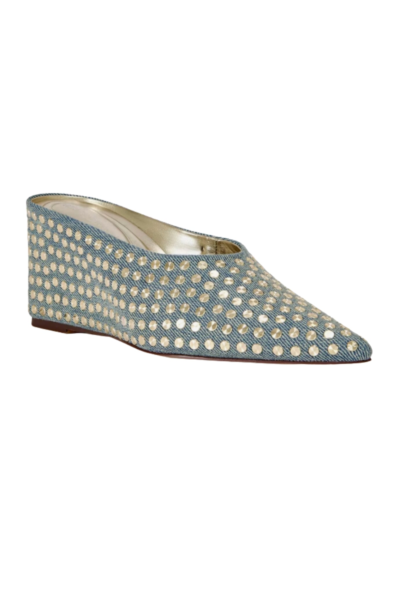 Denim Wedge Mule with Gold Studs