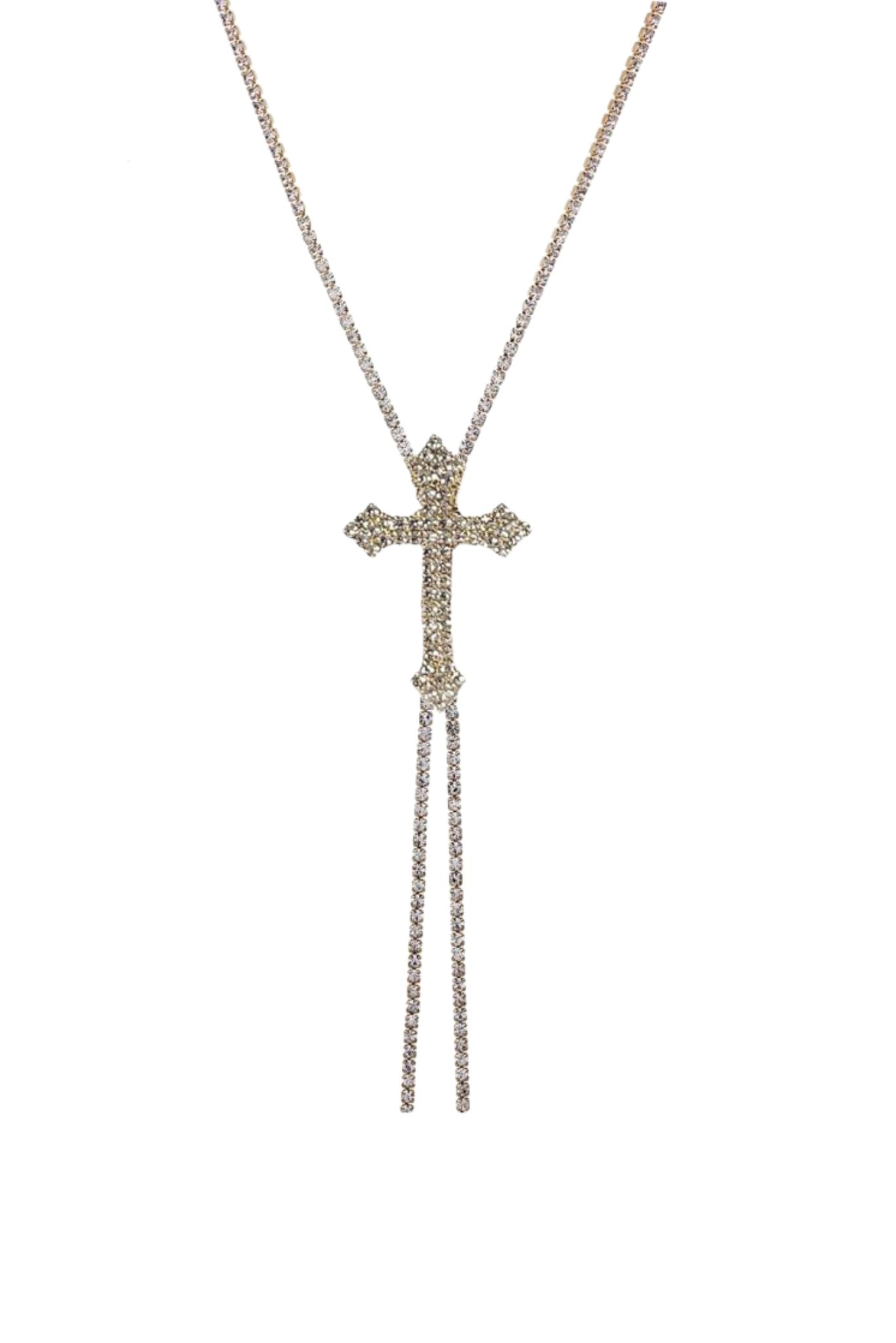 Gold Cross Charm Y Shape Necklace