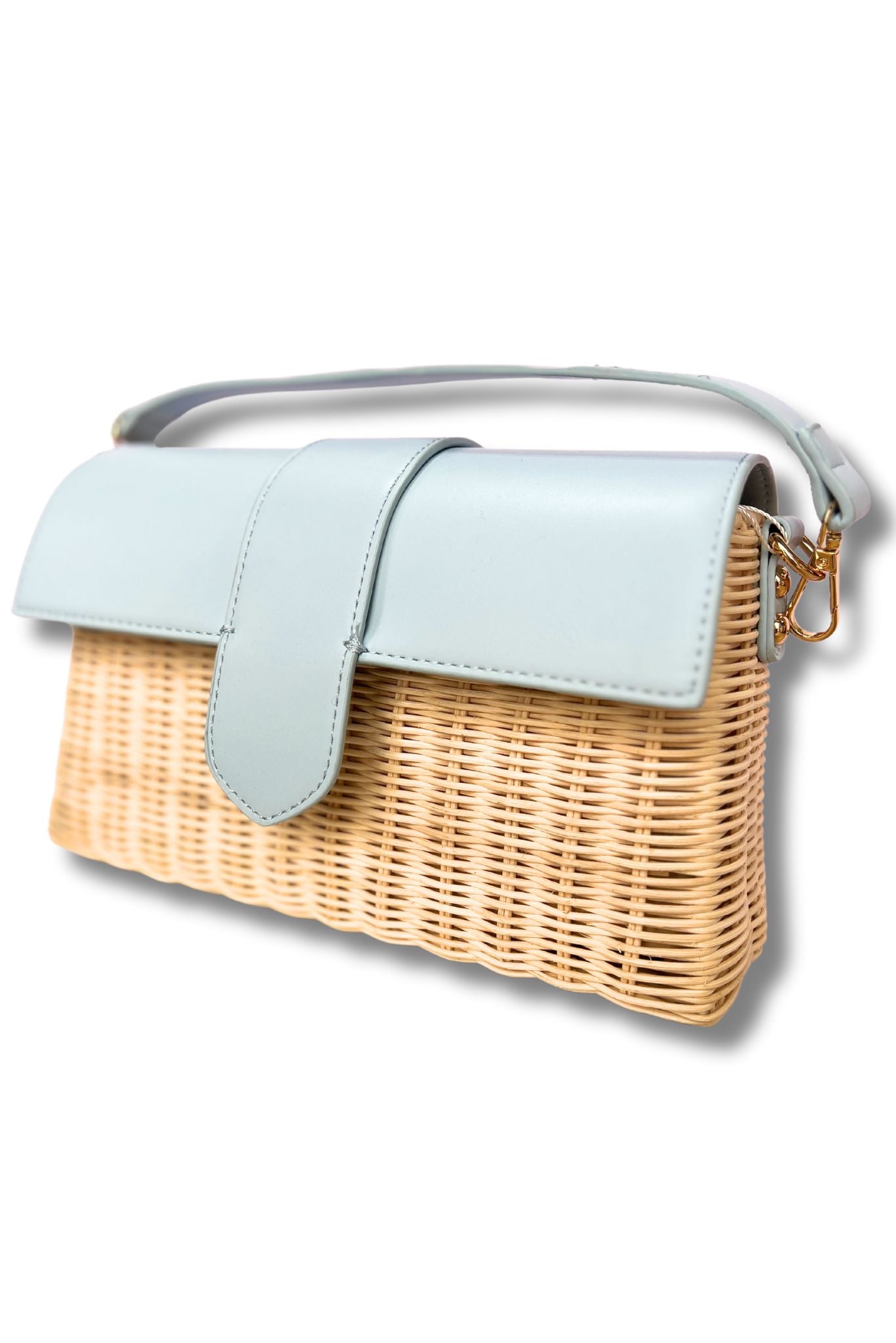 Blue Smooth Top Raffia Crossbody Bag