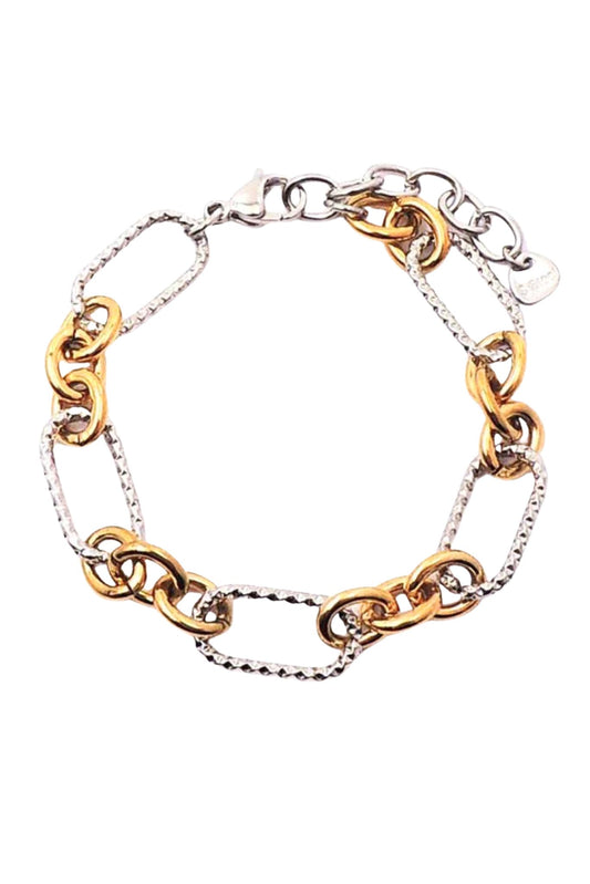 Silver Two Tone Clip Chain Metal Bracelet
