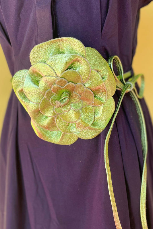 Green Metallic Flower String Belt *FINAL SALE*