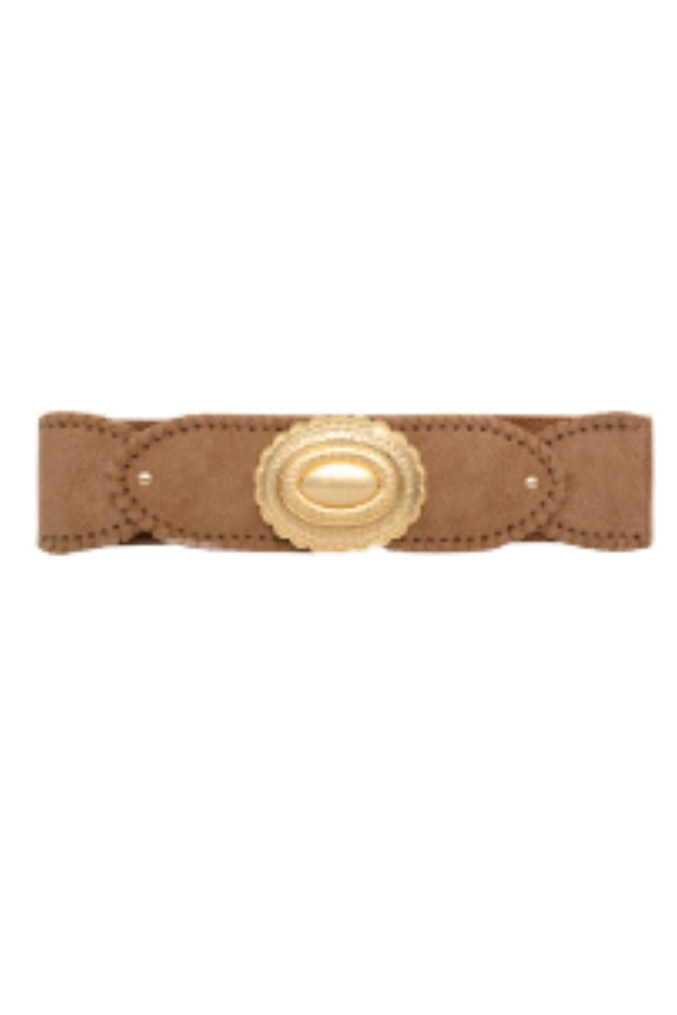 Taupe Oval Metal Buckle Elastic Belt