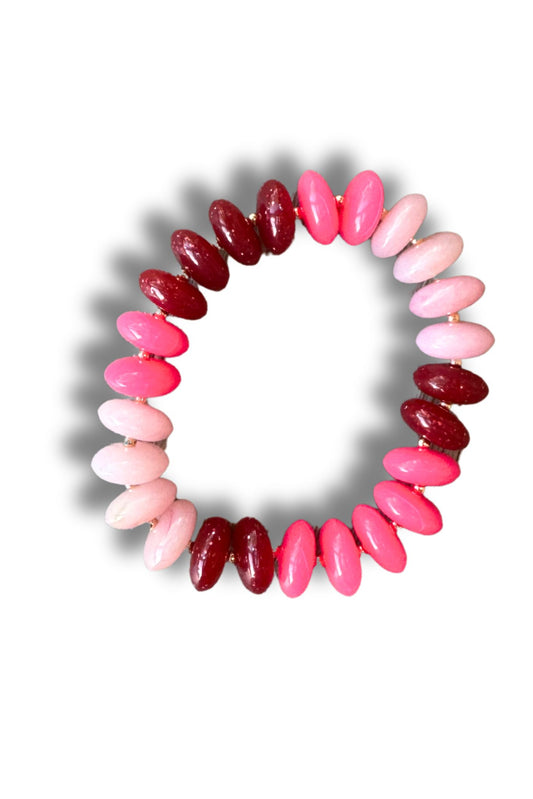 Pink Oval Disk Beaded Bracelet *FINAL SALE*