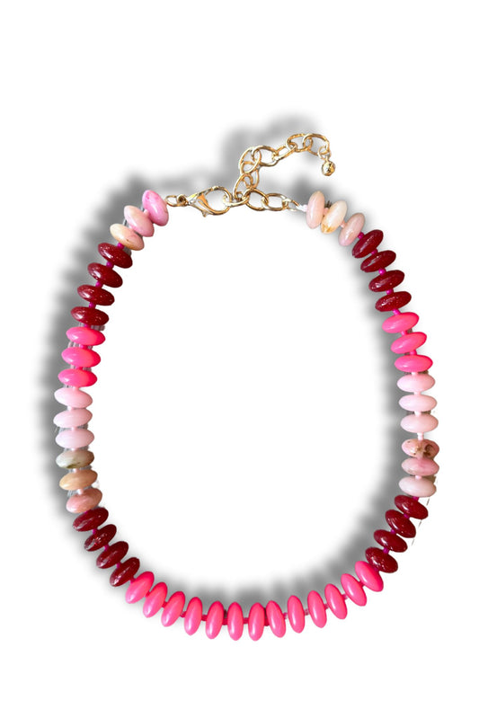 Pink Oval Disk Beaded Necklace