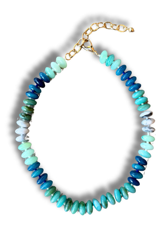Turquoise Oval Disk Beaded Necklace