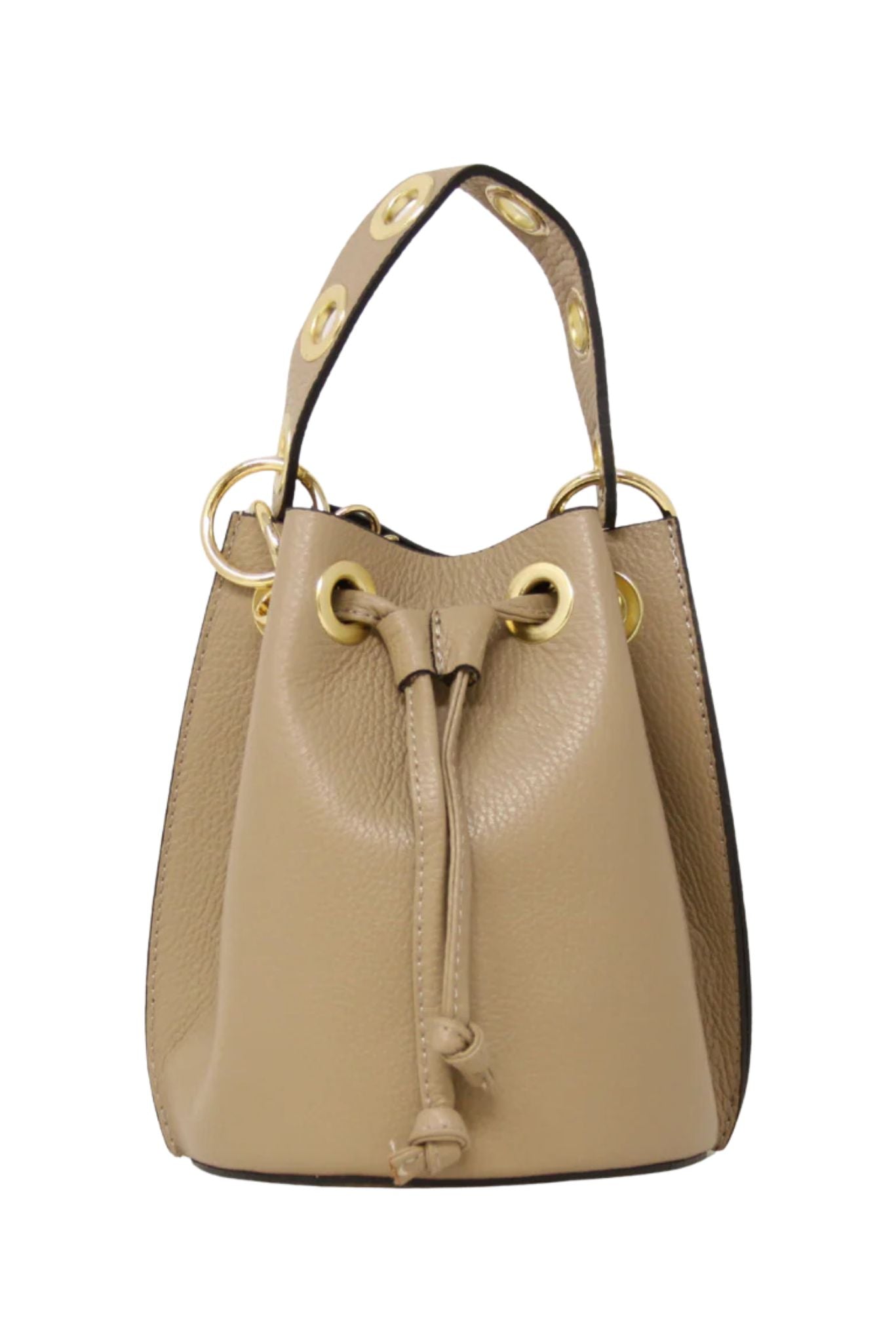 Taupe Genuine Italian Leather Bucket Bag