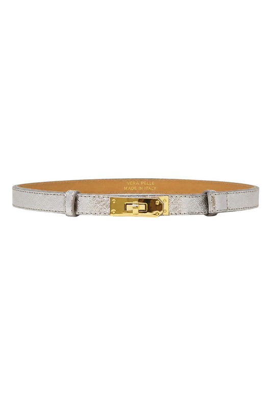 Silver Genuine Italian Leather Adjustable Belt