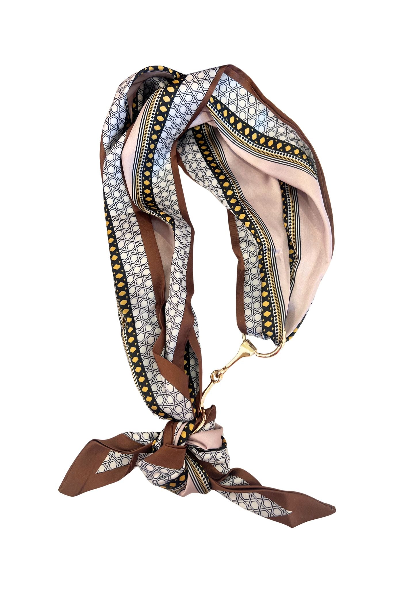 Brown Patterned Horsebit Buckle Scarf