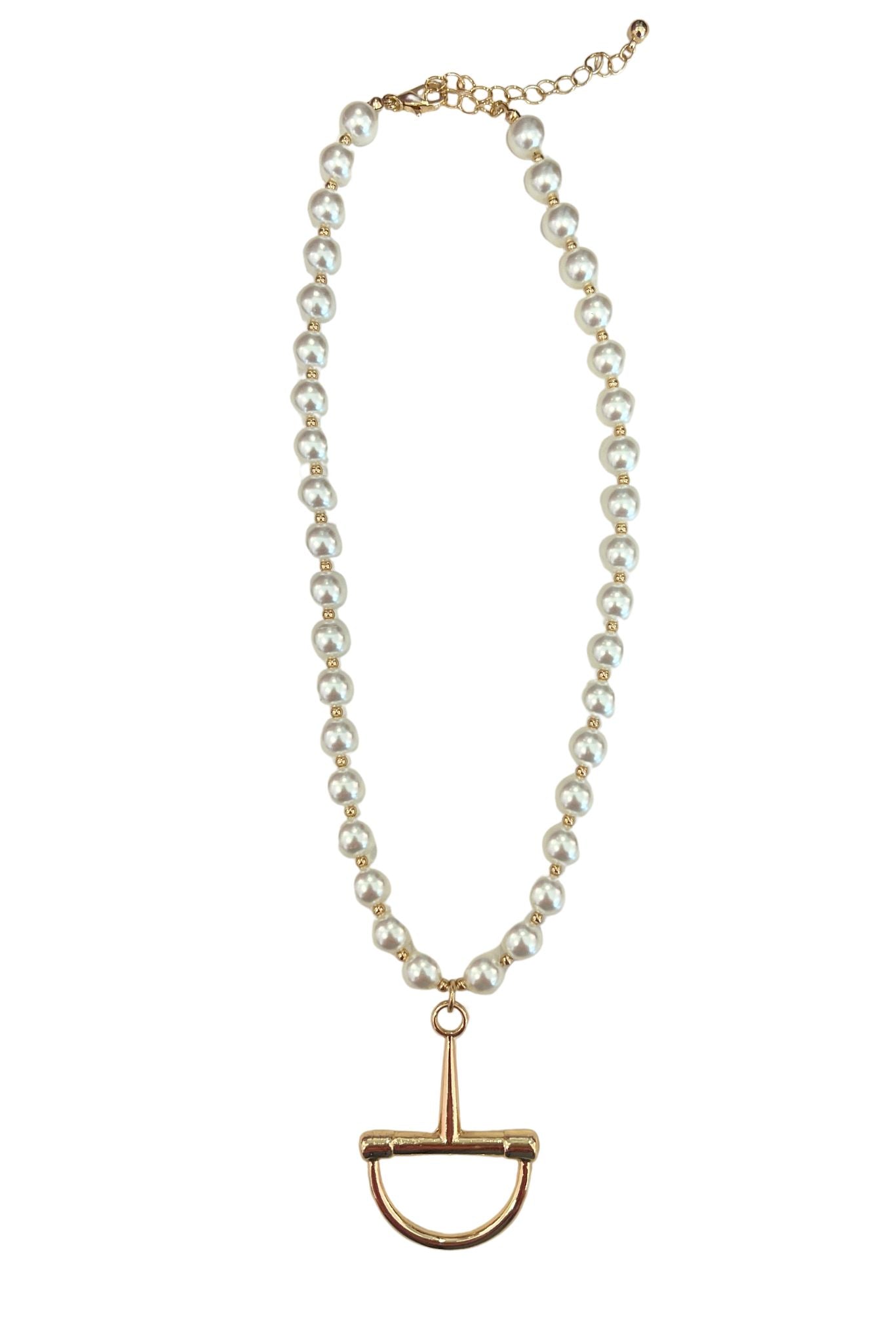 Pearl Necklace With Gold Horsebit Pendant