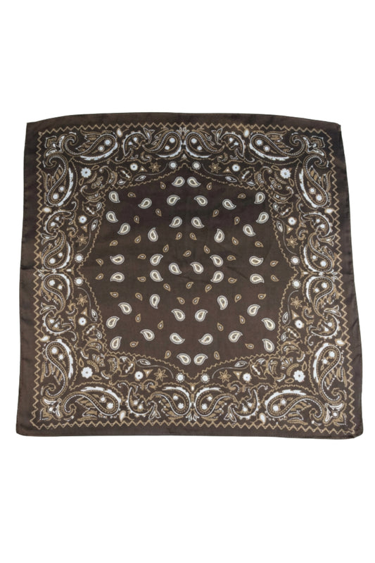 Brown Paisley Print Bandana Scarf