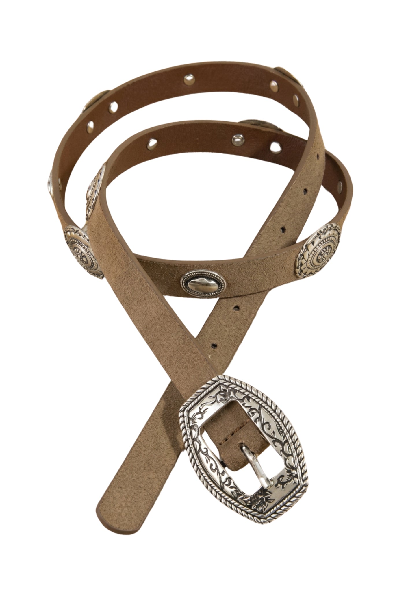 Brown and Silver Faux Leather Concho Belt