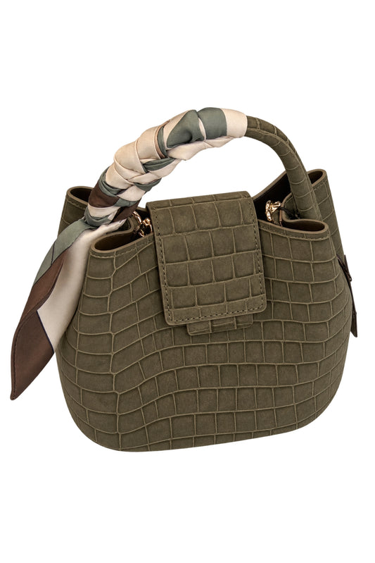 Army Green Faux Croc Bucket Bag