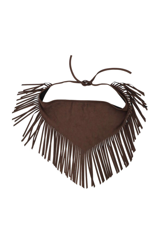 Chocolate Brown Faux Suede Fringe Scarf Sarong