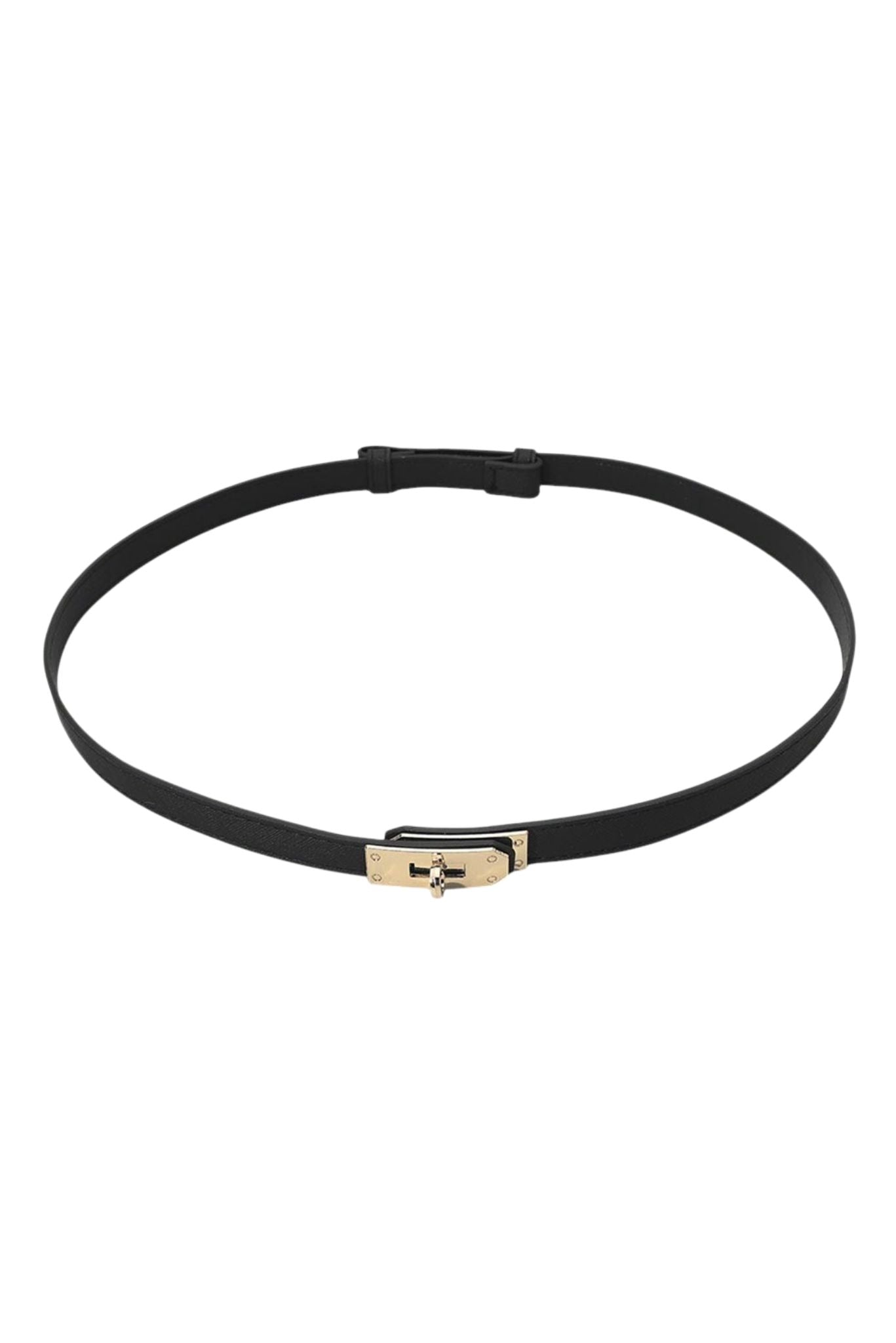 Black Faux Leather Turn Lock Buckle Belt