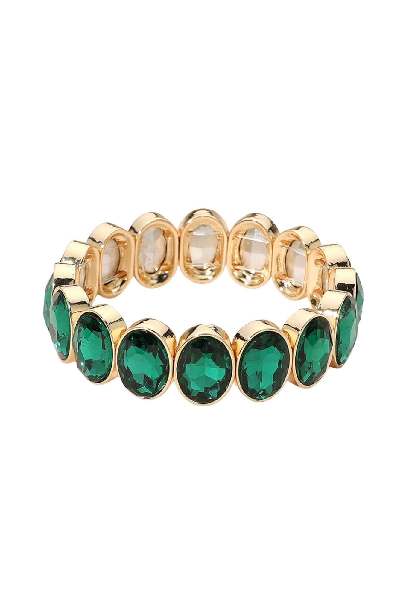 Green Oval Faceted Stone Beaded Stretch Bracelet