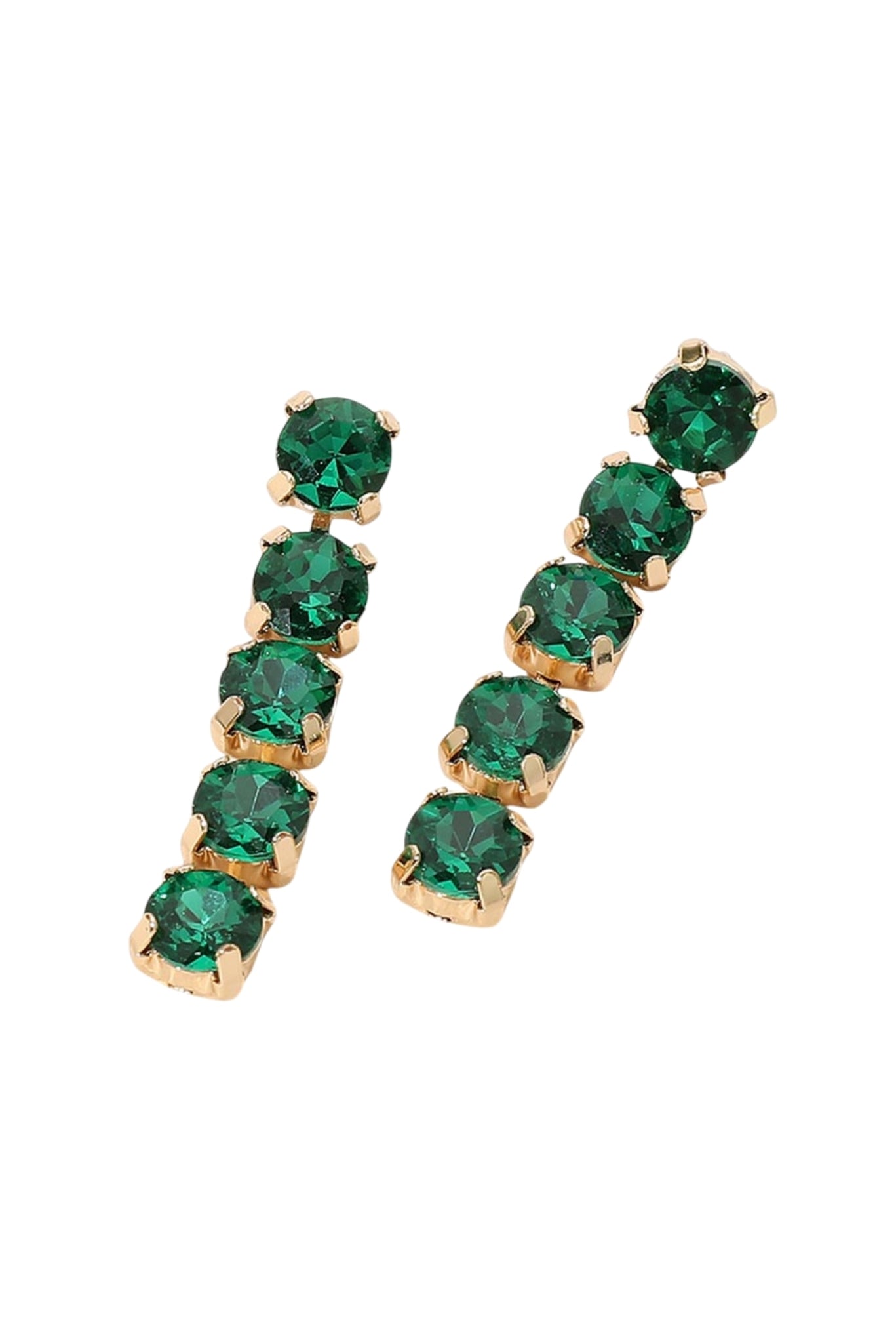 Green Round Stone Cluster Link Drop Earrings