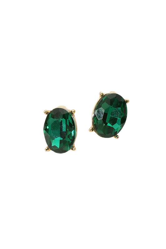 Green Stone Oval Stud Earrings