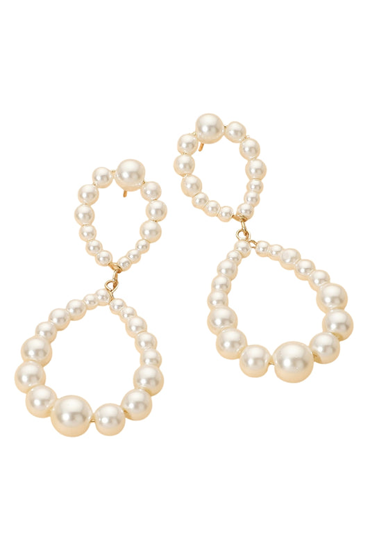 Pearl Beaded Double Teardrop Statement Earrings