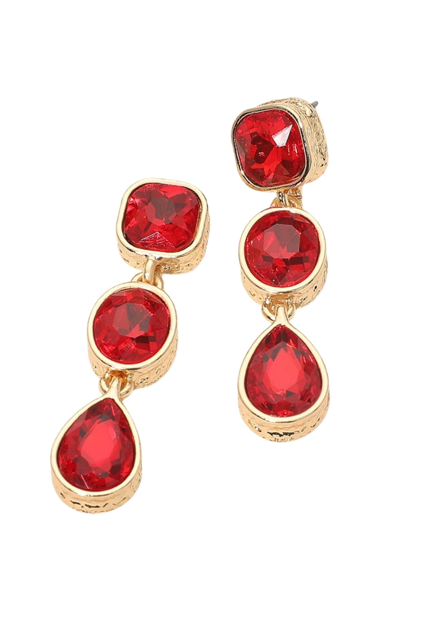 Red Stone Teardrop Faceted Drop Earrings