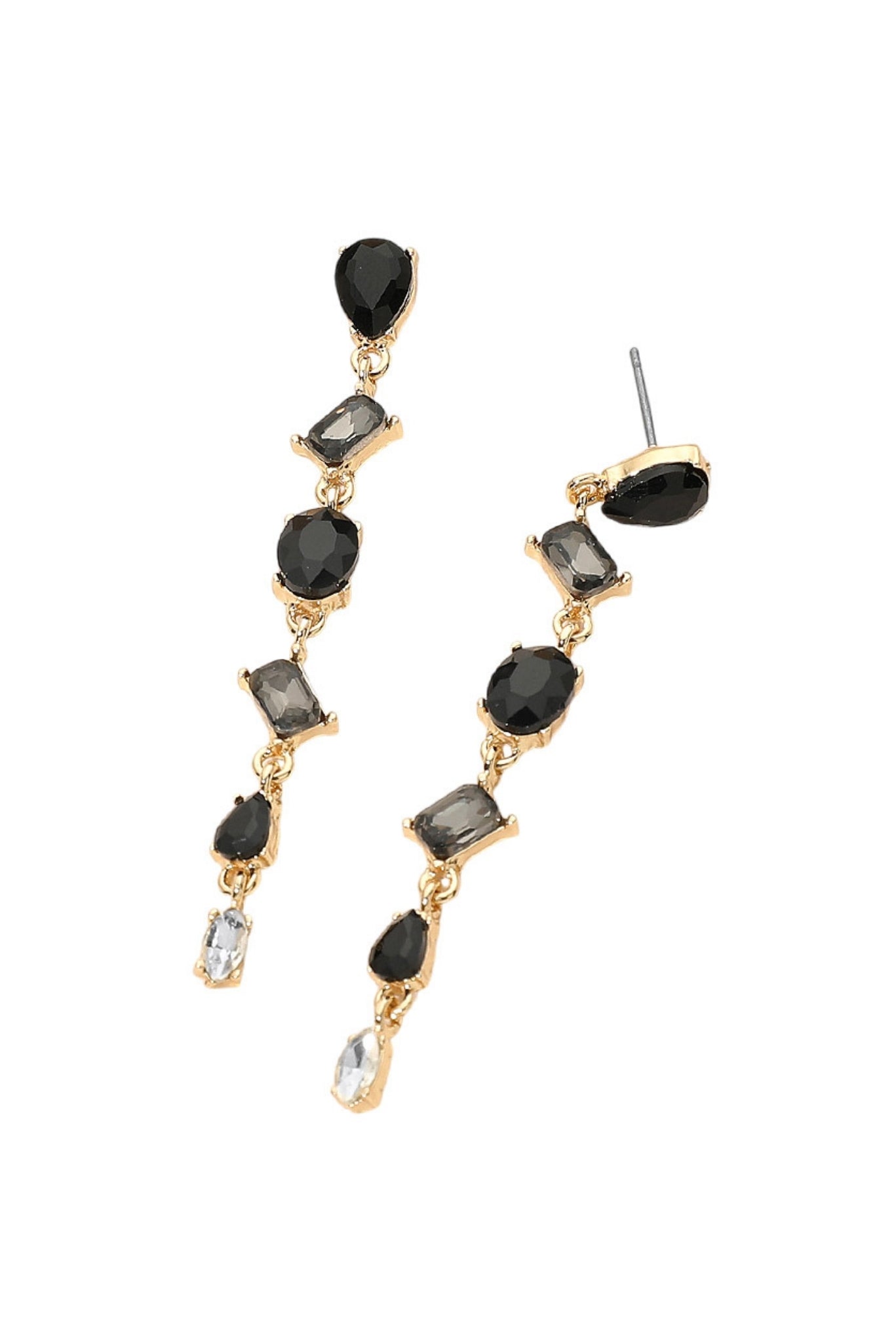 Black Stone Cluster Link Drop Earrings