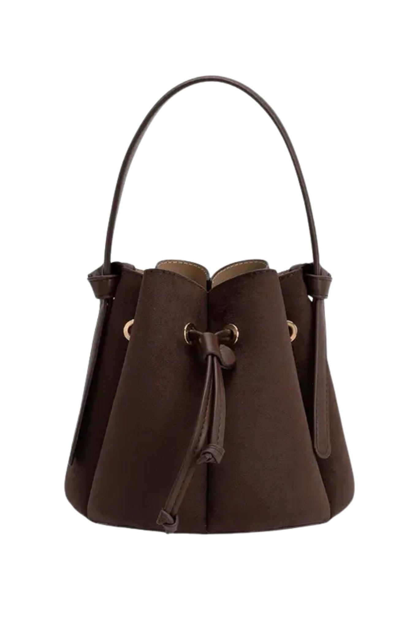 Chocolate Vegan Suede Top Handle Bucket Purse