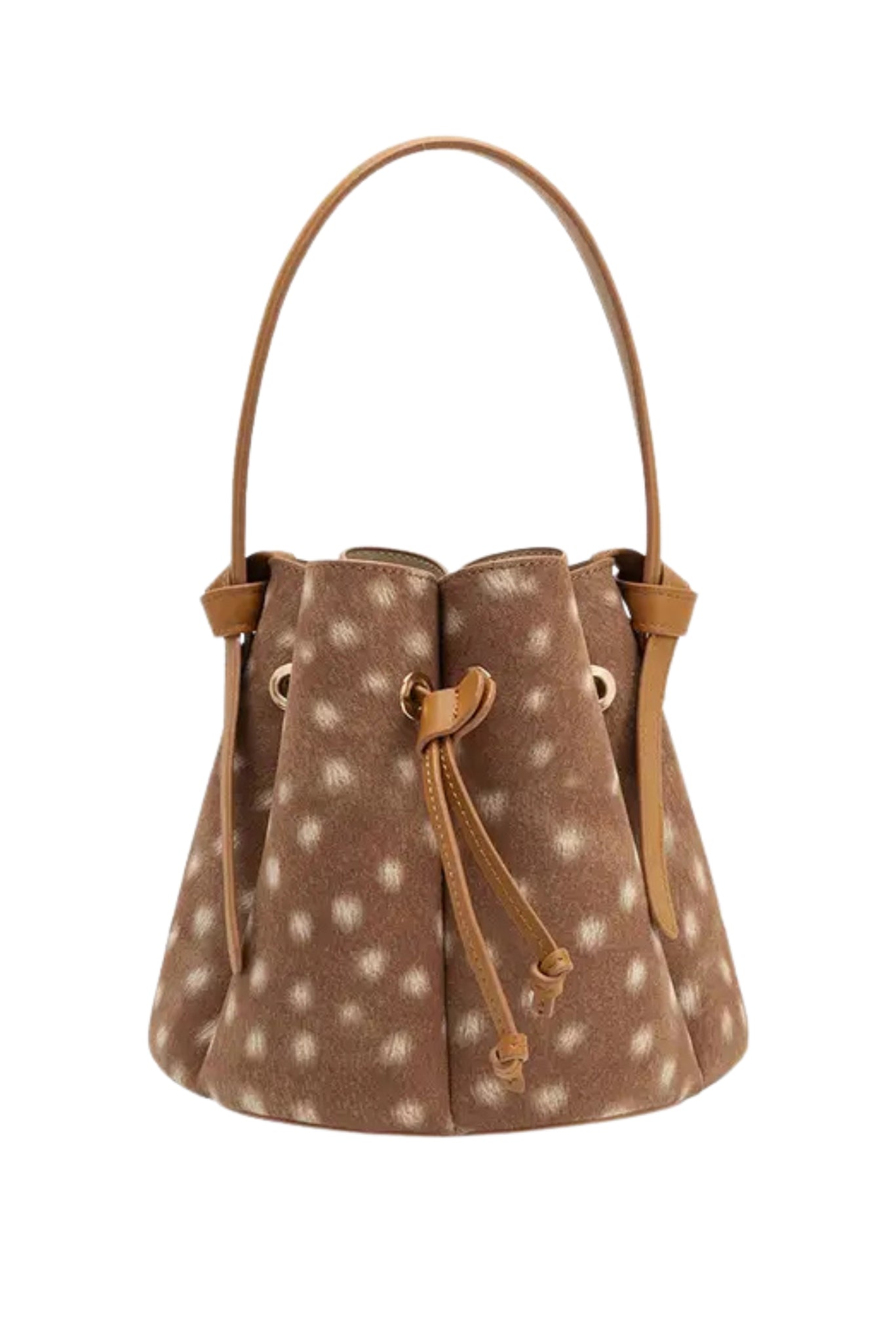 Tan Spotted Animal Vegan Suede Top Handle Bucket Purse