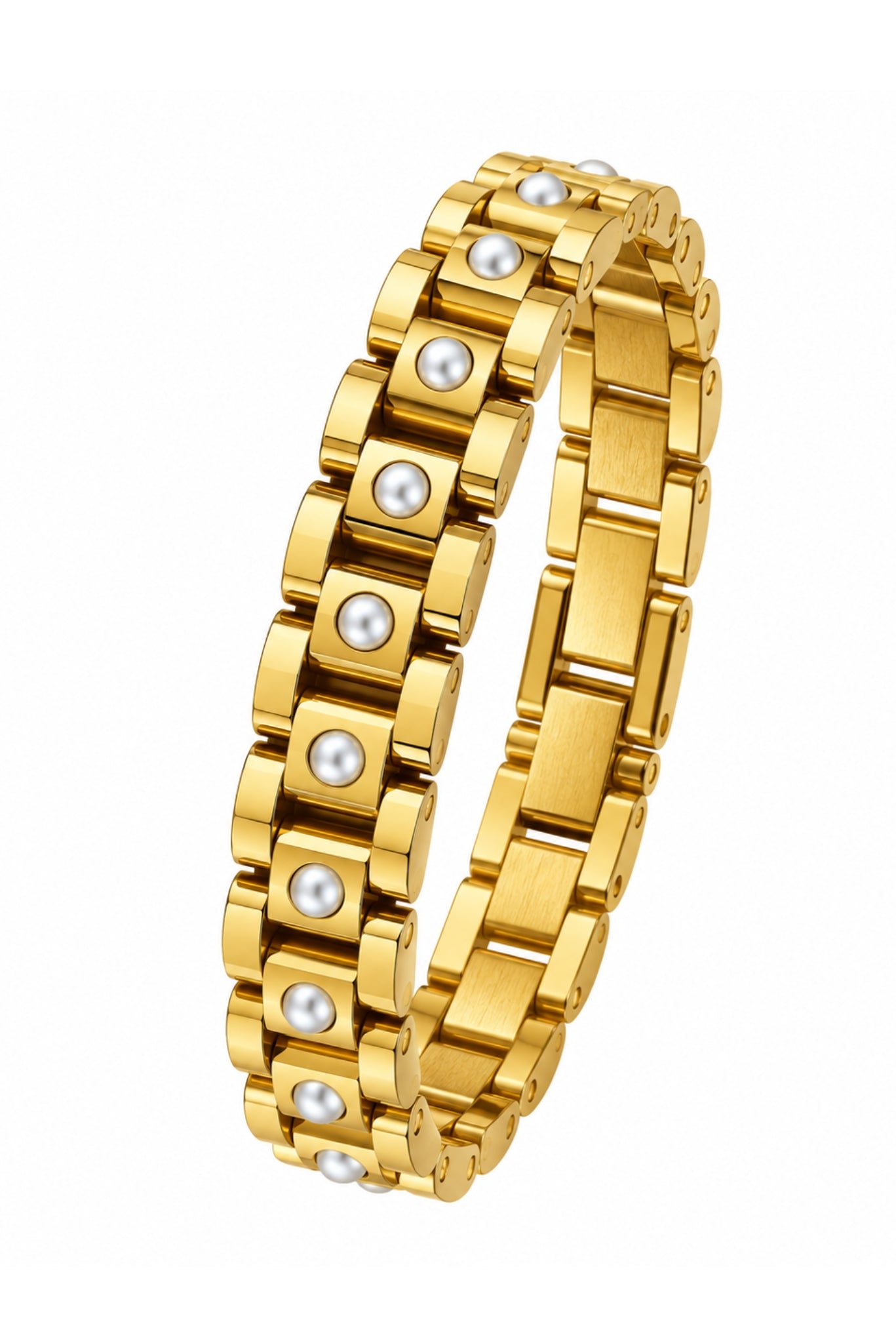 Pearl Gold Watch Band Bracelet