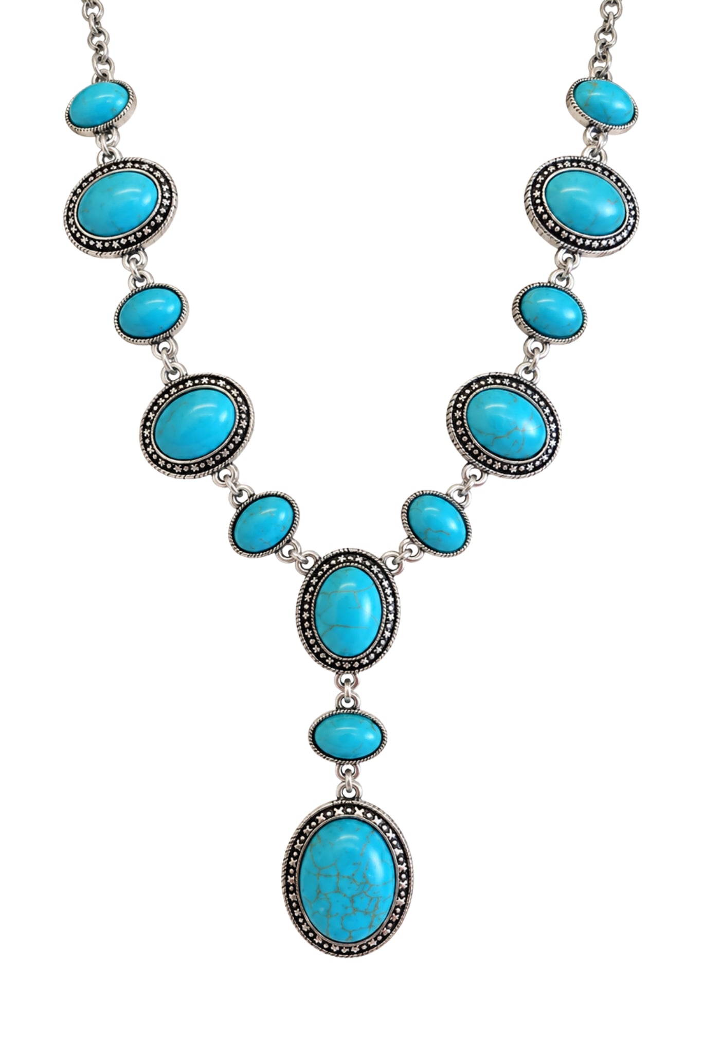 Turquoise Oval Stone Drop Necklace
