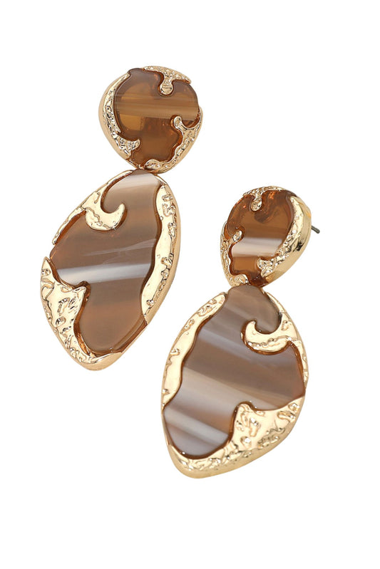 Brown and Gold Textured Abstract Drop Dangle Statement Earrings