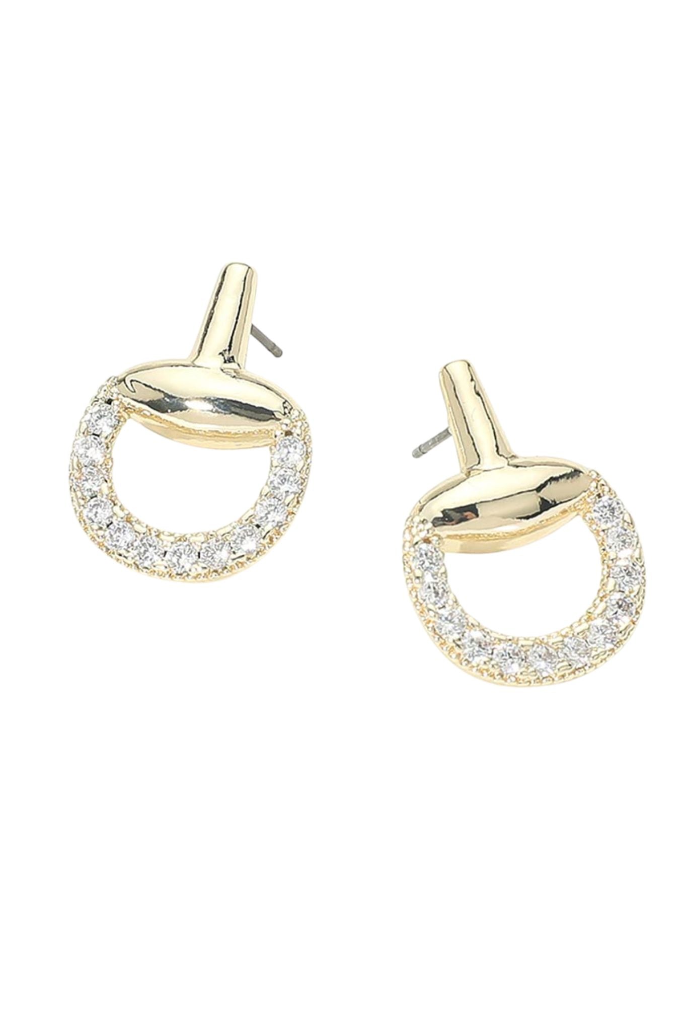 Gold Pave Half Horseshoe Stud Earrings